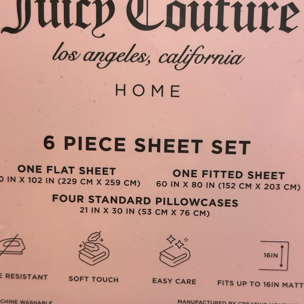 Juicy Couture Queen Sheet Set Pink Rose Leopard 6 Piece Bedding Set New